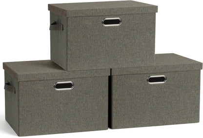 Large 17" 36 Quart Collapsible Stackable Storage Bins with Lids, 3 Packs Dark green Foldable Fabric Closet Storage Boxes with Lids, Heavy-duty Linen Cube Baskets(17x12x11)