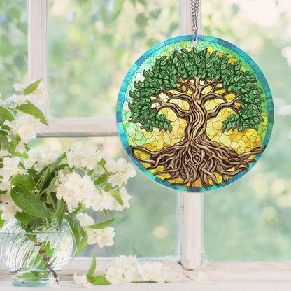 FLAGWIX Tree of Life Viking Decor Suncatcher Hanging - Double Layered Hanging Suncatcher 6 in - Viking Celtic Norse Mythology Decor, Tree of Life Gifts for Men Women Family Friends