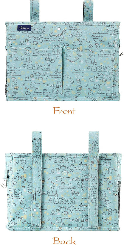 Surblue Bedside Caddy Hanging Bed Organizer Storage Bag Pocket for Bunk and Hospital Beds, College Dorm Rooms Baby Bed Rails,Camp Chiars，Wheelchair Side Bag，4 Pockets and 2 Hooks (Cartoon)