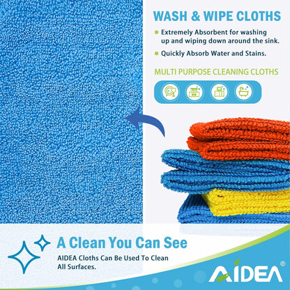 AIDEA Microfiber Cleaning Cloth 50PK, Dusting Cloth Drying Towel, All Purpose Soft Absorbent, Lint Free Rags, Streak Free Wash Cloth for House, Kitchen, Car, Window, 12"×12"
