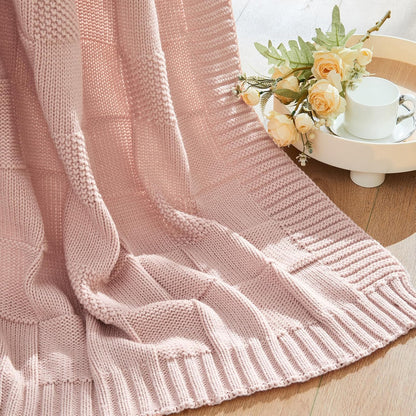 CozeCube Check Knit Throw Blanket, Pink Checkered Throw for Couch, Decorative Christmas Soft Cozy Warm Knitted Blanket for Bed Sofa Living Room, 50"X60"