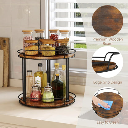 LAMU 12.2'' Wood Lazy Susan Turntable Organizer for Cabinet, 2 Tier Lazy Susan Spice Rack Organizer for Kitchen, Table Top, Countertop, Pantry, Bathroom