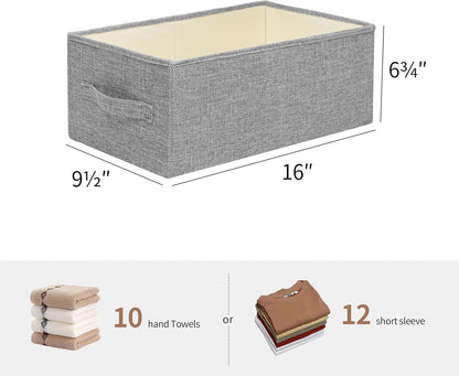 Linen Folding Storage Bins, 3 Pack Large Storage Baskets, Washable, Clothing Storage Bins with Handle, Closet Organizer for Storage Sweater,Sheets(dark grey, 16"x9½"x6¾")