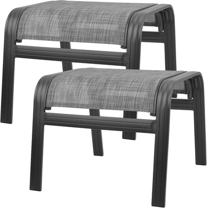 Patio Outdoor Ottoman Footstools Assembled Aluminum Footrest Side Table Small Chairs Patio Ottoman 2 Set Grey