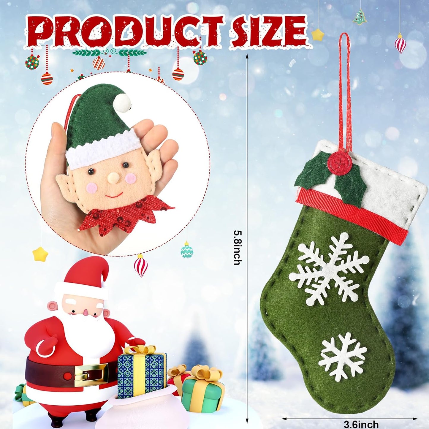 Skylety 8 Pieces 3D Christmas Tree Ornaments Set Felt Santa Snowman Candy Cane Ornament, Stocking, Gnome Decoration(Snowman)