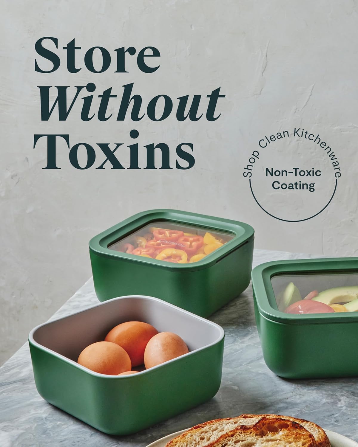 Caraway 6pc Glass Food Storage Set – 4.4 Cup Food Containers (6) - Ceramic Coated - Non Toxic, Non Stick with Lids - Microwave Safe - Sage