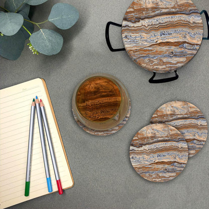 Emerson Coasters for Drinks Absorbent – Natural Stone Drink Coasters Set with Holder, Coasters for Coffee Table, Wooden Tabletop Protection Marble Style – 100% Heavy Duty Set of 6 (Terra)