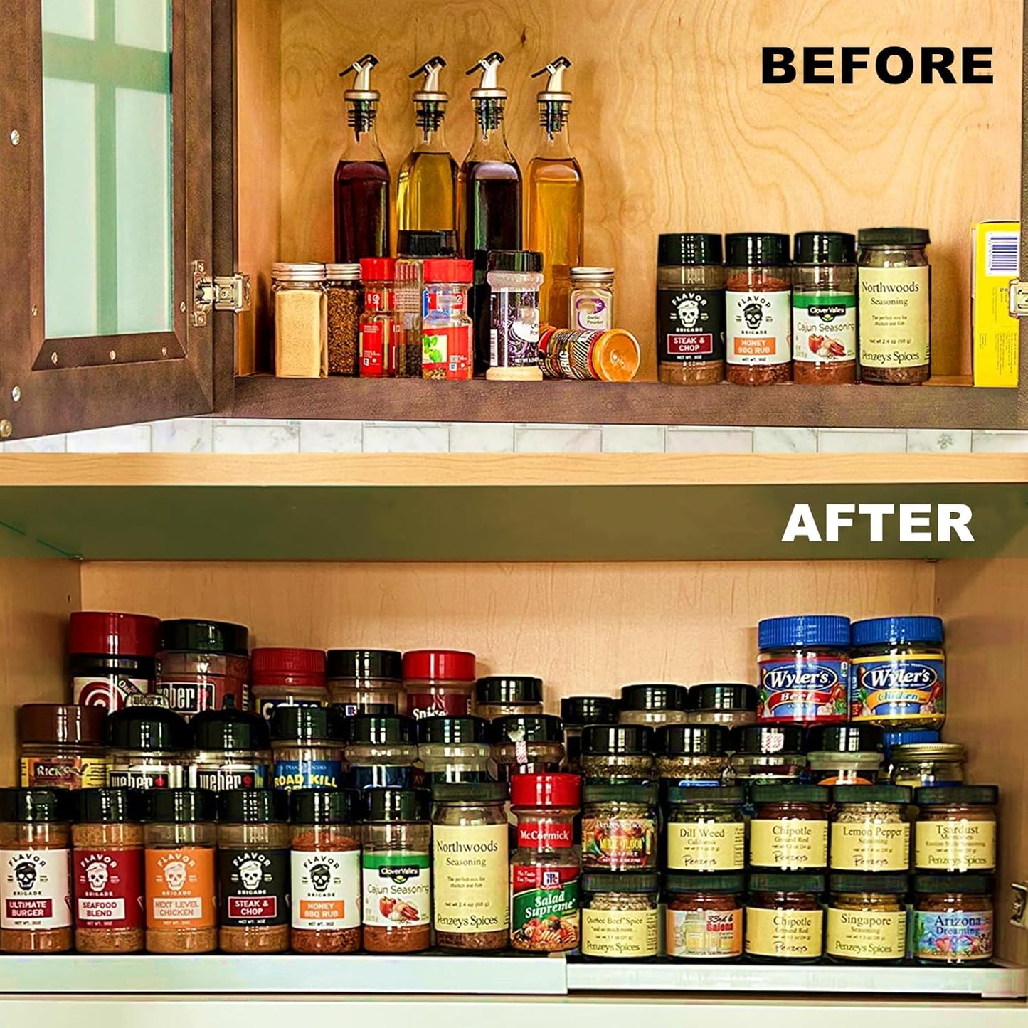 3 Tier Expandable Spice Rack Organizer, White/Grey Plastic Spice Rack, Adjustable Length 14.6In-25.8In, 2 Pack Non-Skid Tiered Spice Shelf Organizer for Kitchen Cabinet, Cupboard, Pantry