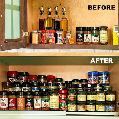 3 Tier Expandable Spice Rack Organizer, White/Grey Plastic Spice Rack, Adjustable Length 14.6In-25.8In, 2 Pack Non-Skid Tiered Spice Shelf Organizer for Kitchen Cabinet, Cupboard, Pantry