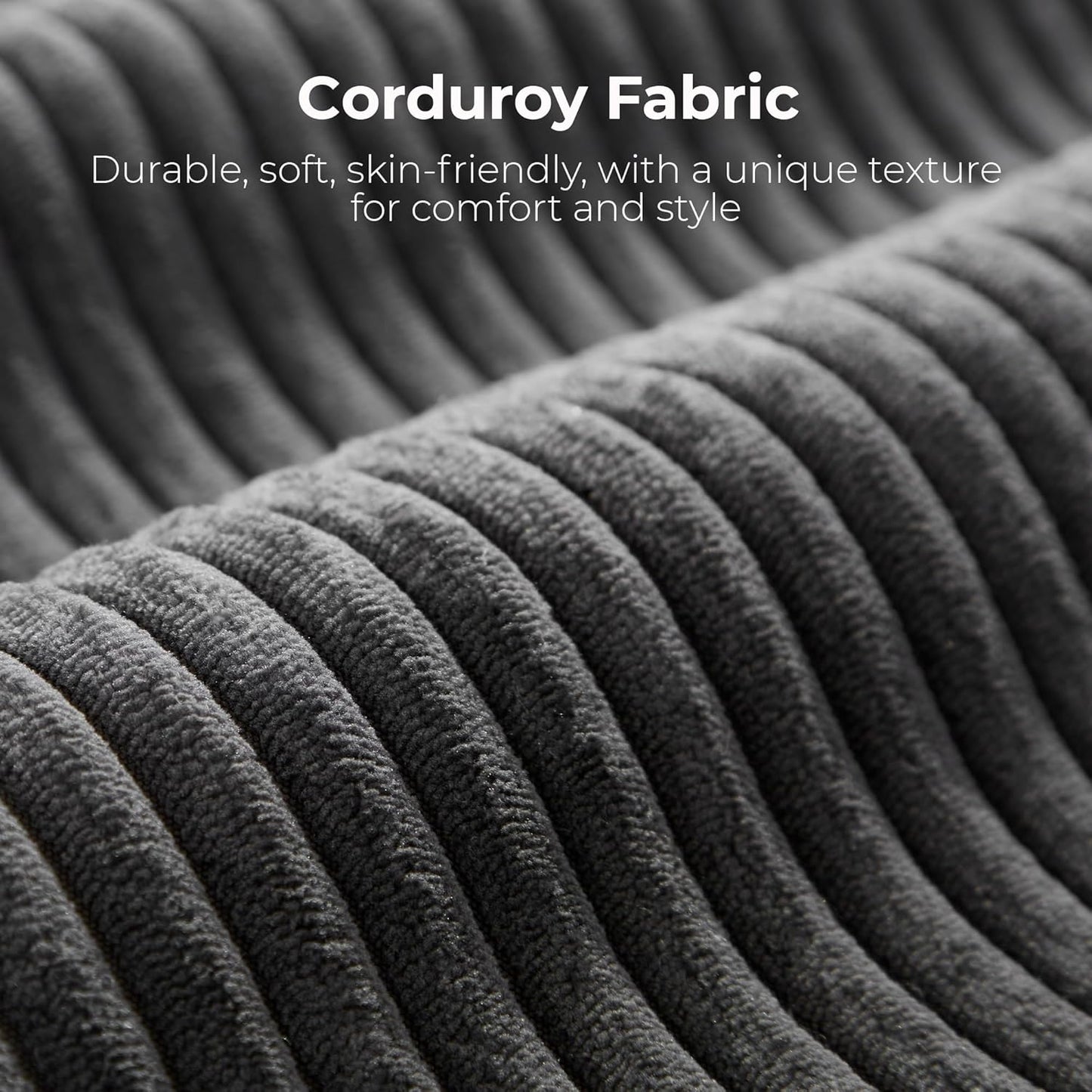 LIKIMIO 120" Modern L-Shaped Modular Sectional Sofa for Living Room, Corduroy Upholstery Dark Grey, Oversized 3-Seater Couch with Deep Seat and Movable Ottoman – No Assembly