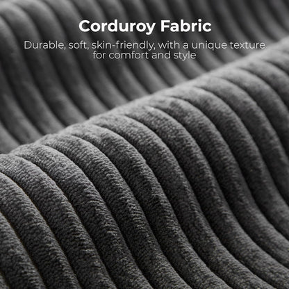 LIKIMIO 120" Modern L-Shaped Modular Sectional Sofa for Living Room, Corduroy Upholstery Dark Grey, Oversized 3-Seater Couch with Deep Seat and Movable Ottoman – No Assembly