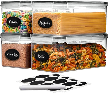 Large Airtight Food Storage Containers with Lids Set of 4 3.2L - 102 fl. oz Pasta storage Containers, BPA Free Plastic Spaghetti container - Air Tight Canisters for Kitchen Pantry Organization