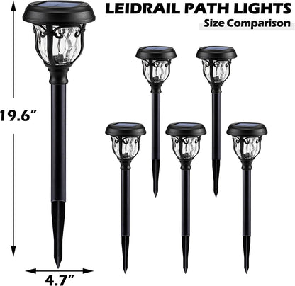 LeiDrail Solar Lights Outdoor Pathway, 6 Pack LED Glass Metal Solar Garden Lights with 2 Modes, Garden Decor for Yard Patio Landscape Walkway