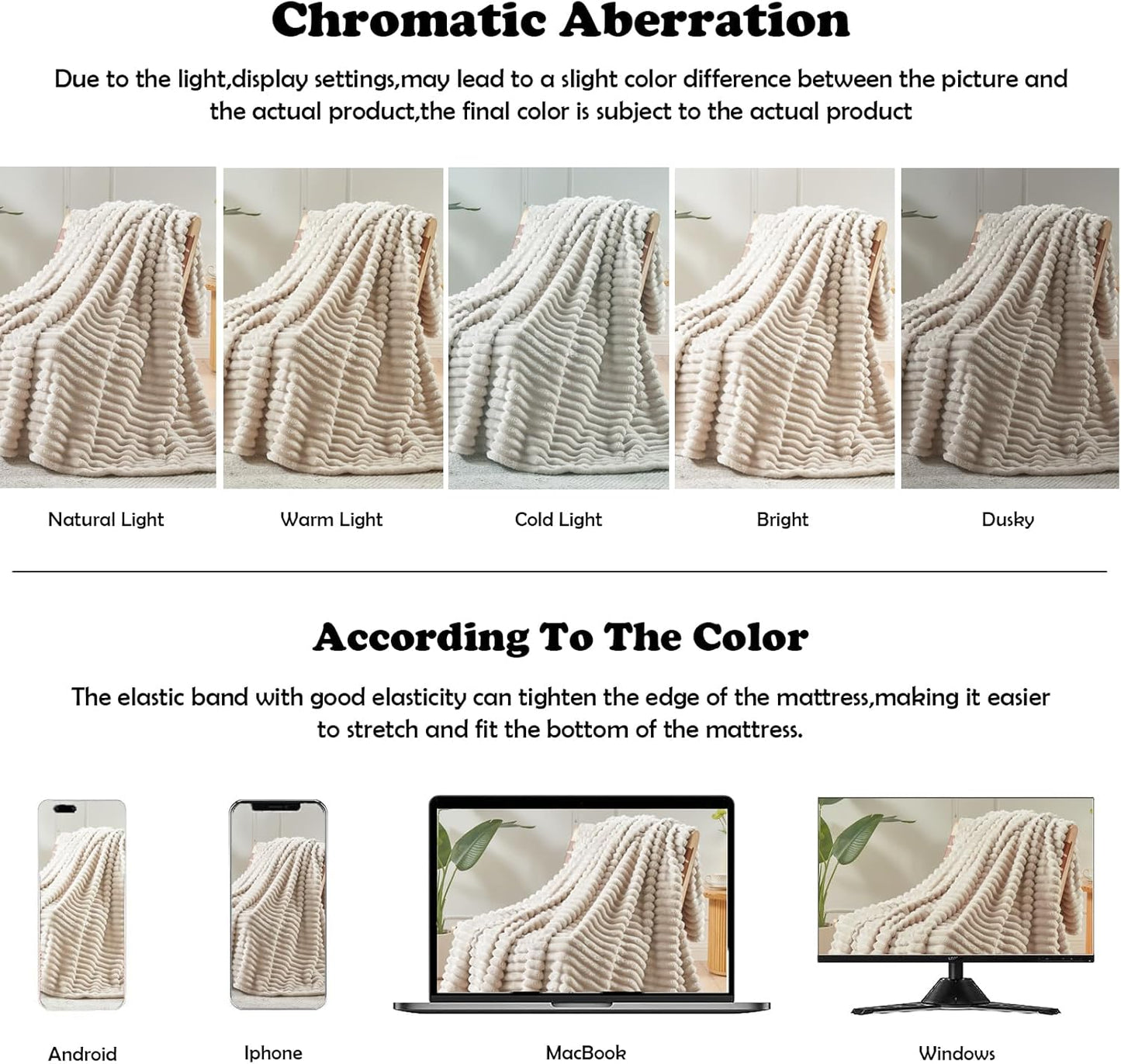 NEWCOSPLAY Super Soft Throw Blanket Linen Premium Silky Flannel Fleece 3D Ribbed Jacquard Lightweight Bed Blanket All Season Use (Linen Ribbed, Throw(50"x60"))