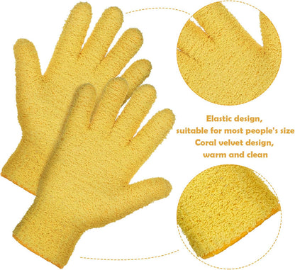 Patelai 2 Pairs Microfiber Gloves for plants Dusting Cleaning Glove Mittens House Cars Blinds Dusting(Yellow, Dark Blue, Large)
