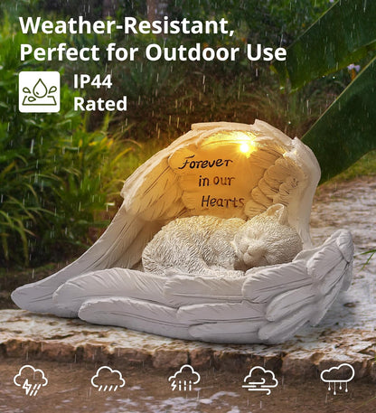 Pet Cat Solar Garden Memorial Statue – Outdoor Resin Angel Kitty with Solar Light, Guardian Angel Kitten Memorial Gift for Patio, Lawn, Yard, or Garden Decor