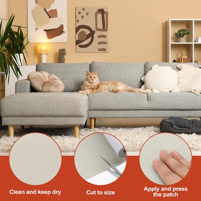 PATIKIL 70x6.2 Inch Linen Repair Tape, Repair Fabric Patch Self Adhesive Couch Patch Line Repair Patch for Furniture Sofa Car Seats Office Chairs, Khaki