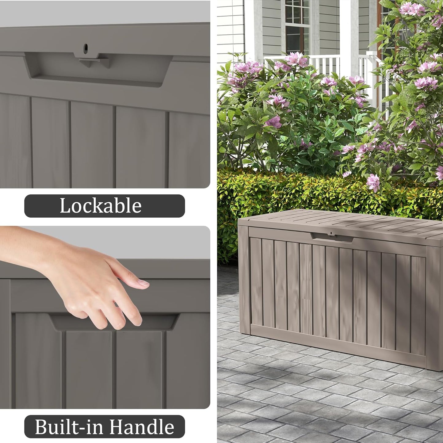 75 Gallon Double-Wall Resin Deck Box - Lockable Waterproof Outdoor Storage Box, 515lbs Capacity & Doubles as Seating for Patio Furniture - Garden Tools, Pool Accessories (Brown)
