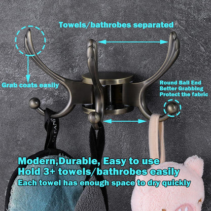 Swivel Coat Hook 2 Pack Heavy Duty Space Saving Towel Rope Hook Wall Mount Triple Swing Arms for RV Bathroom Kitchen Garage,Rustic Bronze