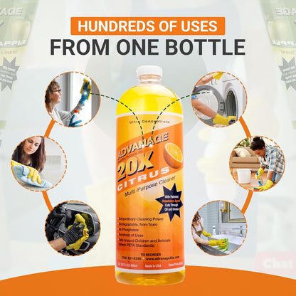 All Purpose Cleaner Concentrate - Advanage 20X The Wonder Cleaner Citrus for All Surfaces Around Bathroom, Kitchen, Oil and Grease | Multi Purpose Cleaner for Household Cleaning Solution | 32 Fl Oz