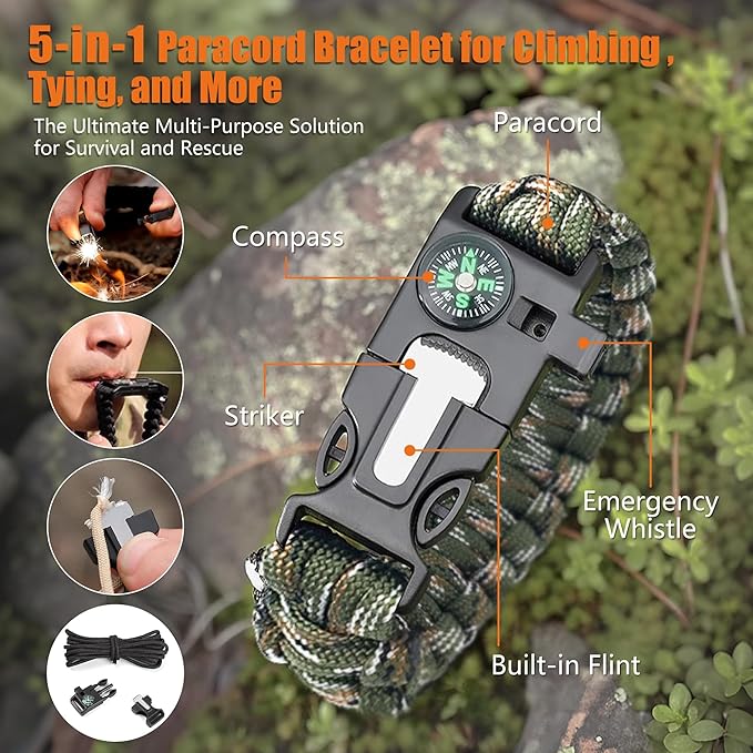 Emergency Radio Hand Crank Solar, 5000mAh/18500mWh Emergency Weather Radio, Solar Crank Radios with NOAA/AM/FM, Rechargeable Headlight, Thermal Blanket, Paracord Bracele, for Outdoor & Home