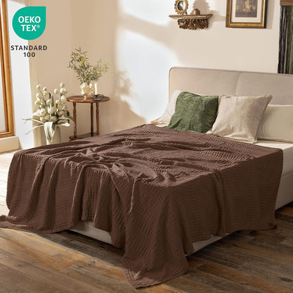 PHF Cooling Waffle Blanket King Size, Lightweight 60% Viscose from Bamboo & 40% Cotton. Breathable Blanket for Hot Sleepers, Soft and Luxury for Bed Couch and Sofa, 104"x90", Cocoa Brown