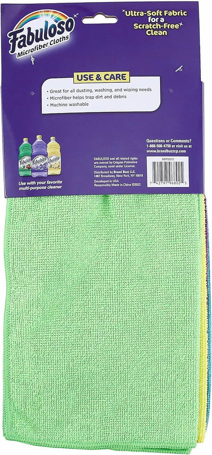Fabuloso Microfiber Cleaning Cloths, Rainbow - Lint-Free, Scratch-Free Cleaning Cloths for Surfaces and Wood Furniture - Dustless Cloth for Bold and Bright Cleaning Experience, 8 Count - 2 Pack