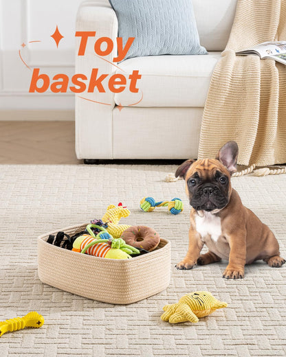 Small Woven Basket, 13.5 x 9.5 x 5 Inches, Storage Basket for Organizing, Cute Small Rope Shelf Closet Cube Storage Bins Baskets for Shelves, Dog Toy Gift Baskets Empty, 3 Packs, Beige