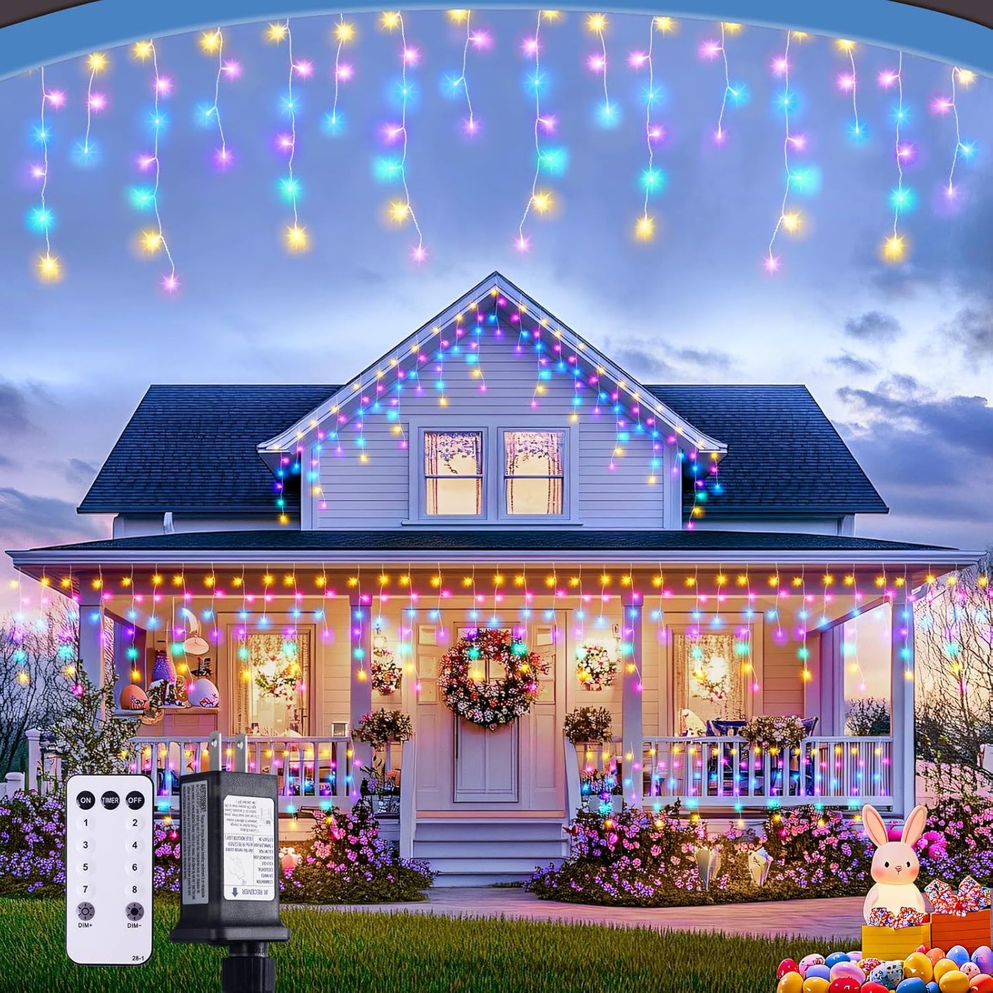 JMEXSUSS 400 LED 38.8 FT Easter Lights String Outdoor, Connectable Pastel Icicle Lights Indoor Outdoor for Easter Spring House Garden Party Decorations