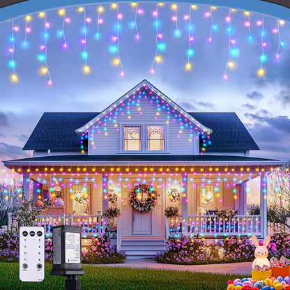 JMEXSUSS 400 LED 38.8 FT Easter Lights String Outdoor, Connectable Pastel Icicle Lights Indoor Outdoor for Easter Spring House Garden Party Decorations