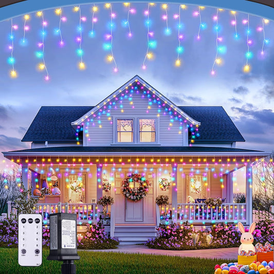 JMEXSUSS 400 LED 38.8 FT Easter Lights String Outdoor, Connectable Pastel Icicle Lights Indoor Outdoor for Easter Spring House Garden Party Decorations