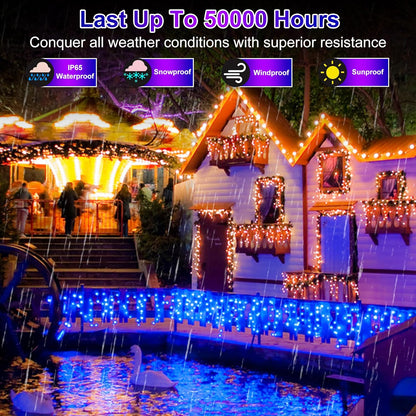 792 LED Christmas Outdoor Lights with 176 Drops, 82ft Hanging Curtain Lights 8 Modes, Christmas Fairy Lighs with Timer & Memory for House Roof Holiday Wedding Christmas Decor (Blue)