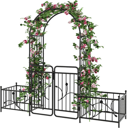 YITAHOME 87" H Metal Garden Arbor with Gate & Planter Boxes, Black Archway for Weddings Ceremonies, Garden Arch Outdoor for Roses & Climbing Plants on Patio, Lawn & Backyard