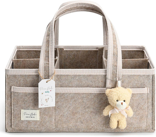PeraBella XL Diaper Caddy Organizer With Handle, Baby Shower Gifts Basket Bag, Registry Search Must Haves Items, Newborn Girl Boy Nursery Storage Organizer, Baby Bag Essentials, Car Diaper Caddy Cart