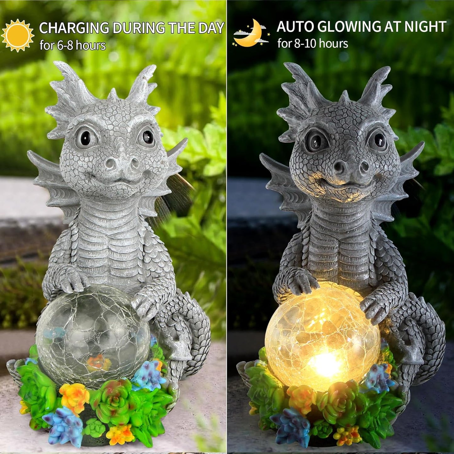 Solar Garden Outdoor Statues Dragon Holding Magic Orb with Solar LED Lights - Lawn Decor Outdoor Statue for Patio, Balcony, Yard Ornament,Unique Gifts for Mom Grandma