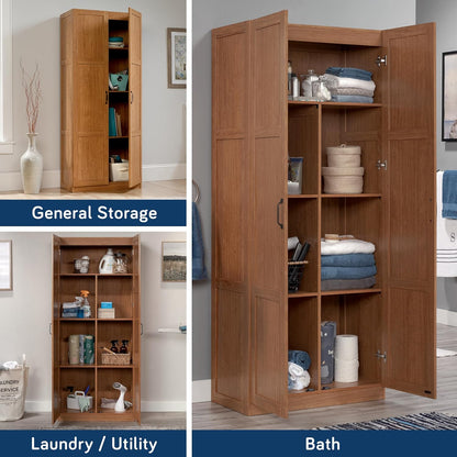 Sauder Select Storage Cabinet, Pantry Cabinet Kitchen Storage with Adjustable Shelves, Bathroom Storage Cabinet, in Highland Oak