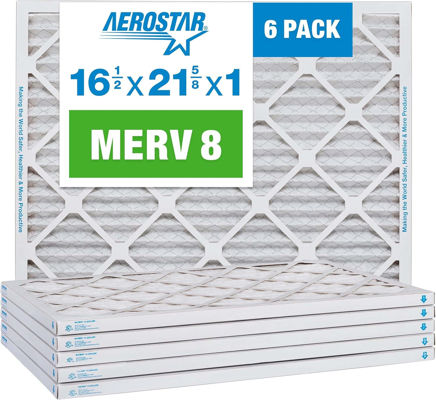 Aerostar 16.5x21.625x1 MERV 8-6 Count - High Efficiency Pleated HVAC, Furnace & Air Conditioner Filters - Removes Dust, Lint, Mold & Allergy-Causing Pollen