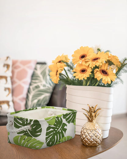 Storage Cubes, Storage Bins Baskets for Organizing 6 Pack for Organizing Toys, Clothes, Closet Baskets with Rope Handles for Nursery Home(White and Green,12"L×8"W×5"H)
