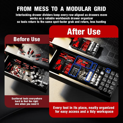 【48PCS & 5 Sizes】Tool Box Organizer Tray, Toolbox Drawer Organizer with Non-Slip Pads, Desk Drawer Divider Set, Fits Rolling Tool Chest Cabinet for Garage & Workbench