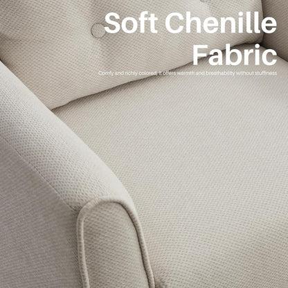 Modern Accent Chair with Wooden Legs Plush Fabric Armchair Chenille Side Single Sofa Chair for Bedroom, Office Cafe Waiting Room Apartment (Beige Armchair)