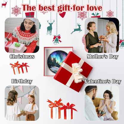 Stained Glass Window Hanging, Aurora Landscape Sun Catchers Glass Panel Green Trees Suncatcher Decor for Birthday for Women, Men, Wife, Aunt, and Mom 9.8 in