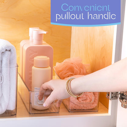 Plastic Food Storage 8 Pack Clear Container Bin with Handles for Organizing Kitchen, Pantry, Fridge, Freezer, Pantry,Bathroom. 10"x4"3"