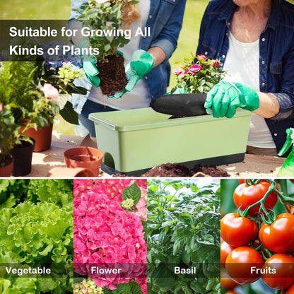 Window Box Planter 8 Pcs, 17 Inches Rectangle Flower Pots with Drainage Holes and Trays, Vegetable Planters for Windowsill Patio Garden Balcony Home Porch Yard Indoor Outdoor (Light Green)