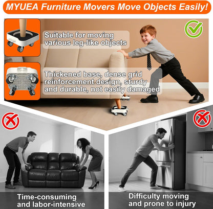 MUEA Furniture Dolly,Heavy-Duty Furniture Movers with Removable Center Pad,Non-Slip L-Edge & TPR Wheels,Moving for Round/Flat Leg Furniture–Includes Pry Bar,Gloves,Mat and Storage Bag(1200LBS)