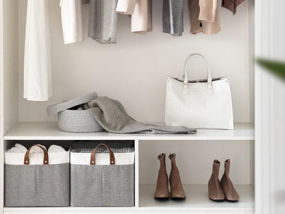 StorageWorks 45L Large Storage Bins for Closet and Shelves, Fabric Organizer Baskets with Metal Frame for Clothes, Towels, Collapsible Storage Basket, Gray and White, 2-Pack