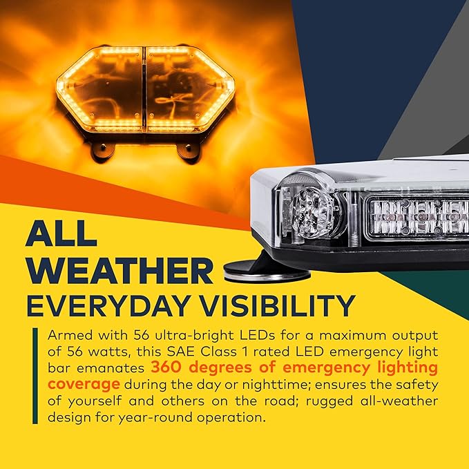 LAMPHUS NanoFlare NFMB56 17" 12V 56W WHITE LED Strobe Mini Light Bar [Magnet/Permanent Mount] Clear Roof top Rotating Safety Flashing Emergency Warning Beacon Lightbar for Truck Vehicles