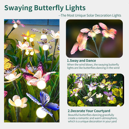 Solar Garden Lights,4packs-32LED Outdoor Solar Powered Decor for Yard, Patio, Pathway, IP65 Waterproof Butterfly Lights