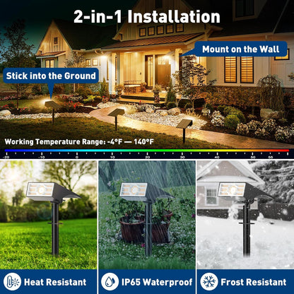Solar Spot Lights Outdoor, 2 Pack Outdoor Solar Lights for Yard Waterproof, 4 Lighting Modes Solar Landscape Spotlights, Auto On/Off Solar Powered Flood Lights Garden Pathway (Warm White)