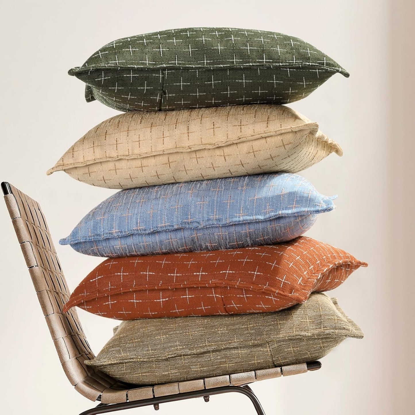 ZWJD Pillow Covers 24x24 Set of 2 Soft Polyester Textured Pillow Covers with Stylish Flange Edge Cozy Farmhouse Throw Pillows for Couch Bed Sofa Living Room