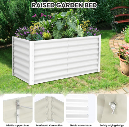 Galvanized Raised Garden Bed Outdoor, 2 Pcs 6x3x2FT Outdoor Large Planter Raised Beds Open Base with Safety Edge and Glove for Vegetables Flowers Ground Planter, White